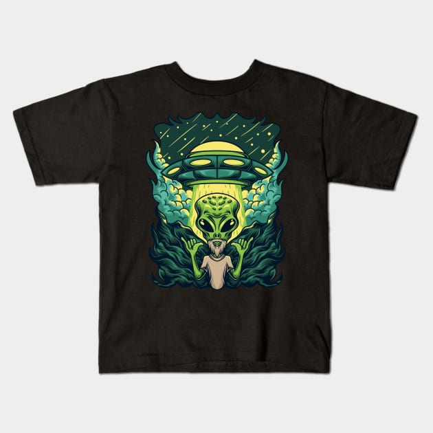 Bearded Hipster Surf Alien | Shaka Hang Loose Gesture UFO Kids T-Shirt by JakesRWild